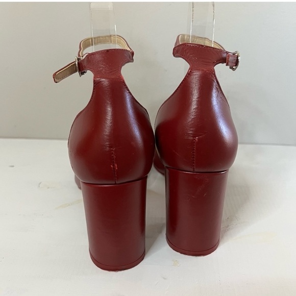 Zara red Leather Ankle Strap Block D’orsay Heels size 39 - Picture 5 of 5
